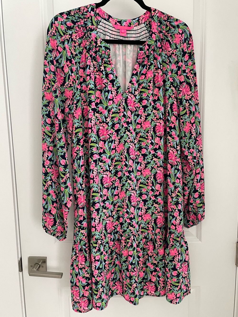 Lilly Pulitzer Lucee Long Sleeve Dress in Low Tide Navy Garden Variety Floral 13 - Picture 2 of 9